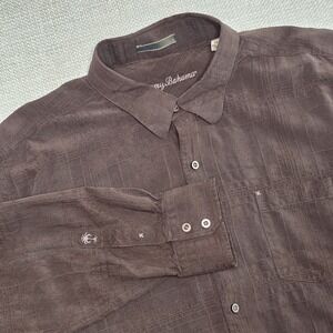 Tommy Bahama Shirt Men's Size XXL Brown 100%‎ Silk Long Sleeve Button Down Soft